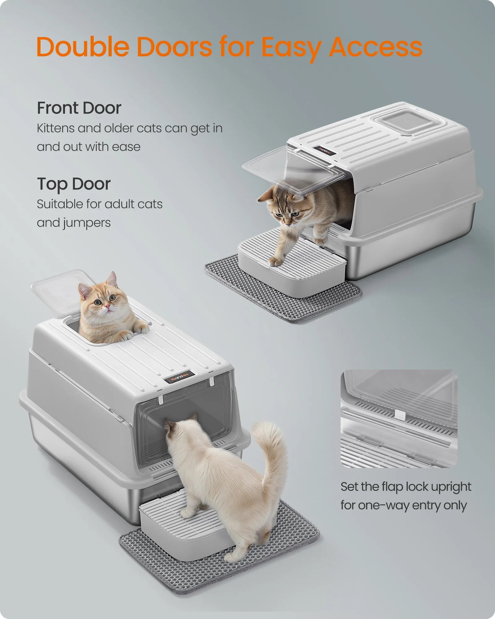 Stainless Steel Enclosed Cat Litter Box with Flip Lid