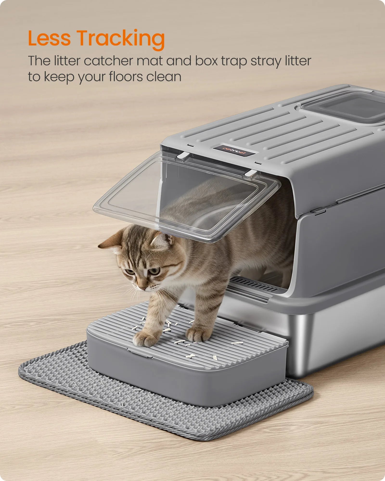Stainless Steel Enclosed Cat Litter Box with Flip Lid