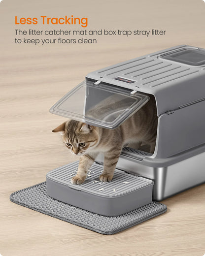 Stainless Steel Enclosed Cat Litter Box with Flip Lid