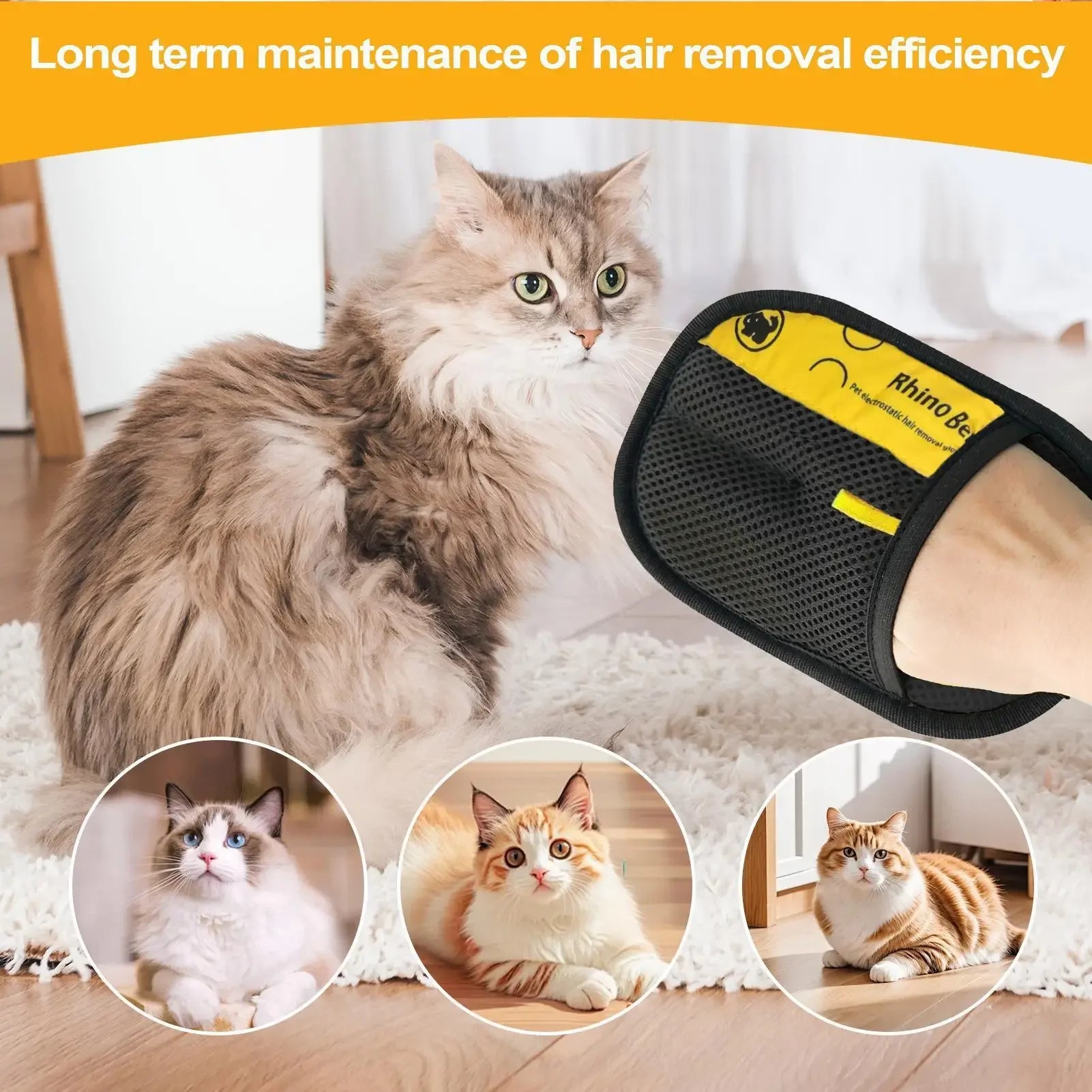 Pet Hair Removal Glove Brush for Clothes, Sofa & Carpet