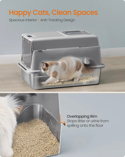 Stainless Steel Enclosed Cat Litter Box with Flip Lid