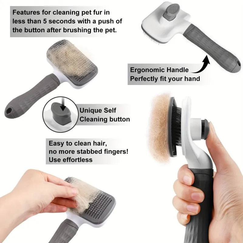 Self-Cleaning Pet Grooming Slicker Brush with Ergonomic Grip