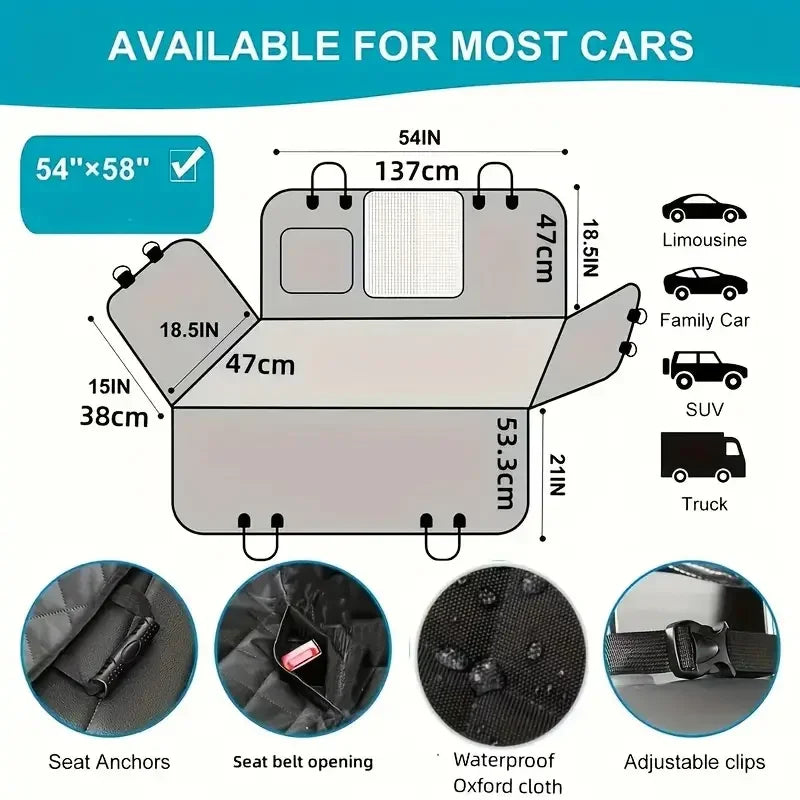 Waterproof Dog Car Seat Cover Hammock for Back Seats