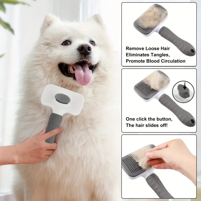 Self-Cleaning Pet Grooming Slicker Brush with Ergonomic Grip