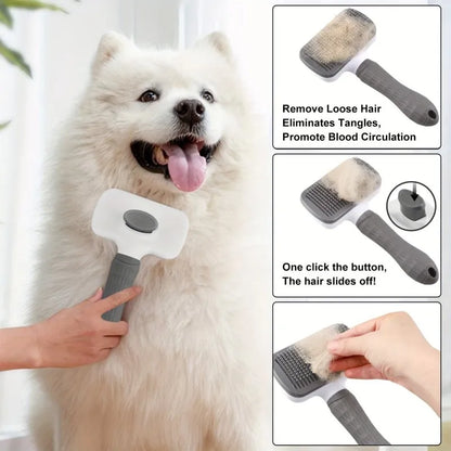 Self-Cleaning Pet Grooming Slicker Brush with Ergonomic Grip