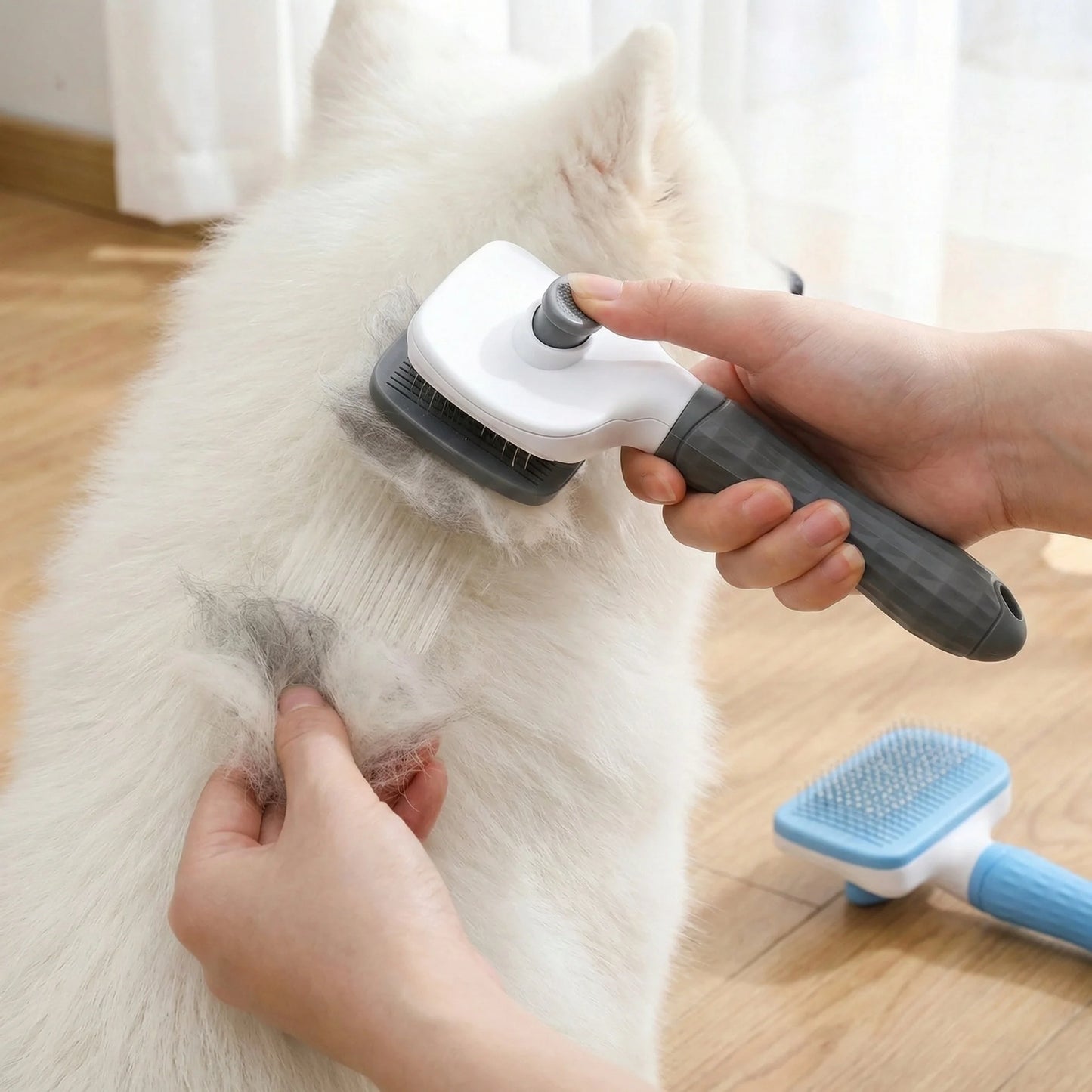 Self-Cleaning Pet Grooming Slicker Brush with Ergonomic Grip