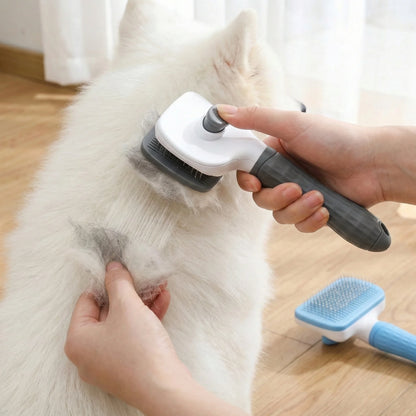 Self-Cleaning Pet Grooming Slicker Brush with Ergonomic Grip