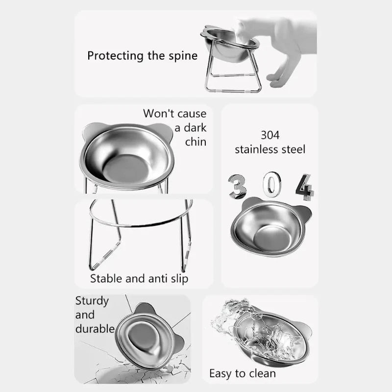 304 Stainless Steel Elevated Cat Bowl for Healthy Eating
